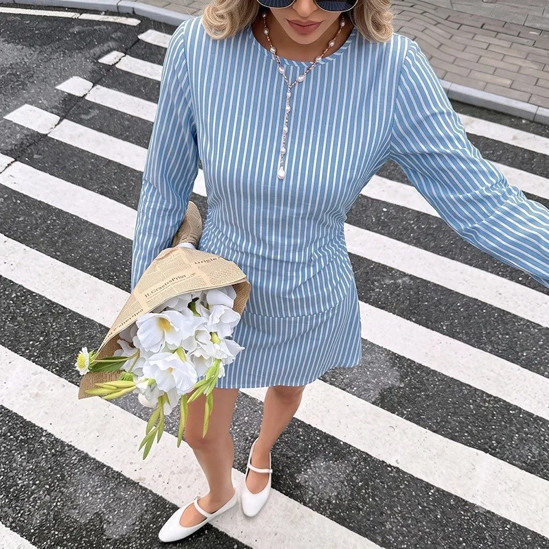 MsChuh A-line Dress Shirt Dress Women's Casual Dresses Vestidos Simple Casual All-match Temperament Commuting Slim Long Sleeves