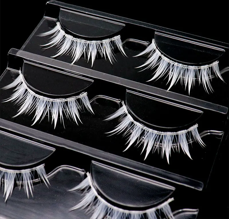 3 Pairs/cas 3D White Eyelashes Clear Band Snow Color Eye Lashes Cosplay Halloween Manga Lashes Makeup Up and Lower Bottom Lashes