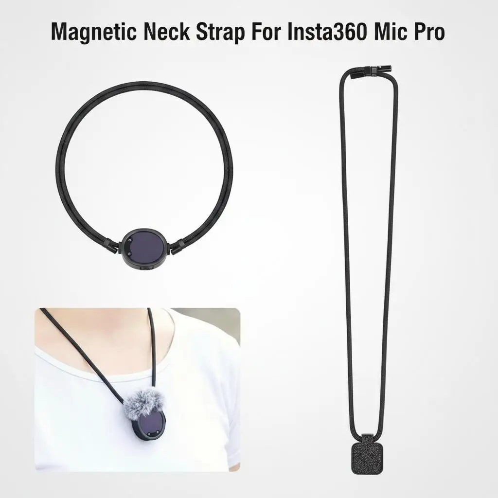 Lanière magnétique pour micro Insta360 Pro, sangle de cou réglable pour microphone, support de micro sans fil à aimant puissant, accessoire d'enregistrement