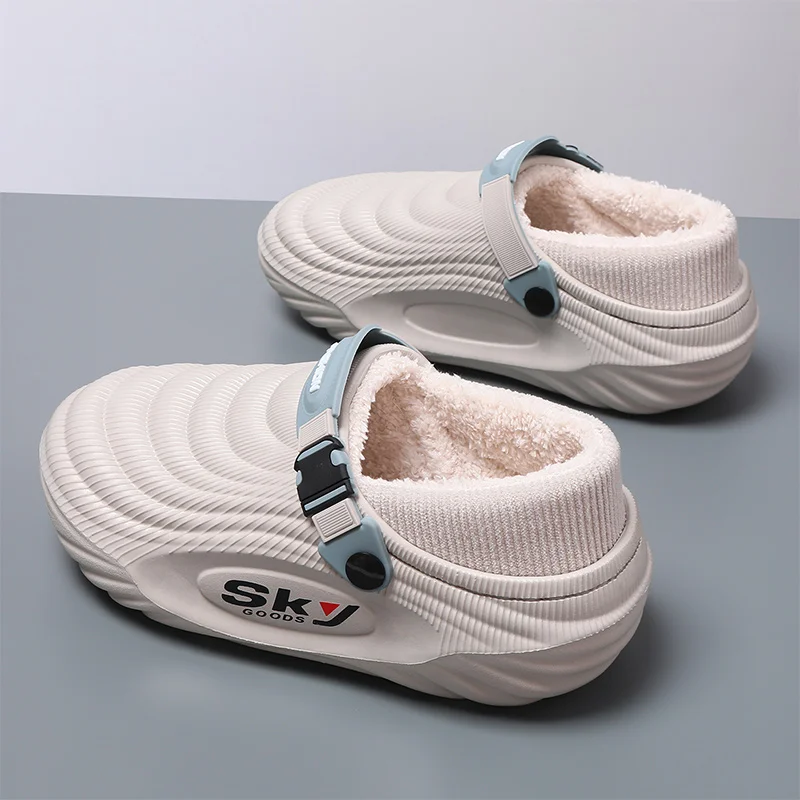 メンズ コットン裏地付き アウトドア ビーチスリッパ 秋冬用 ソフトソール 滑り止め カジュアル スリッポン 快適な履き心地