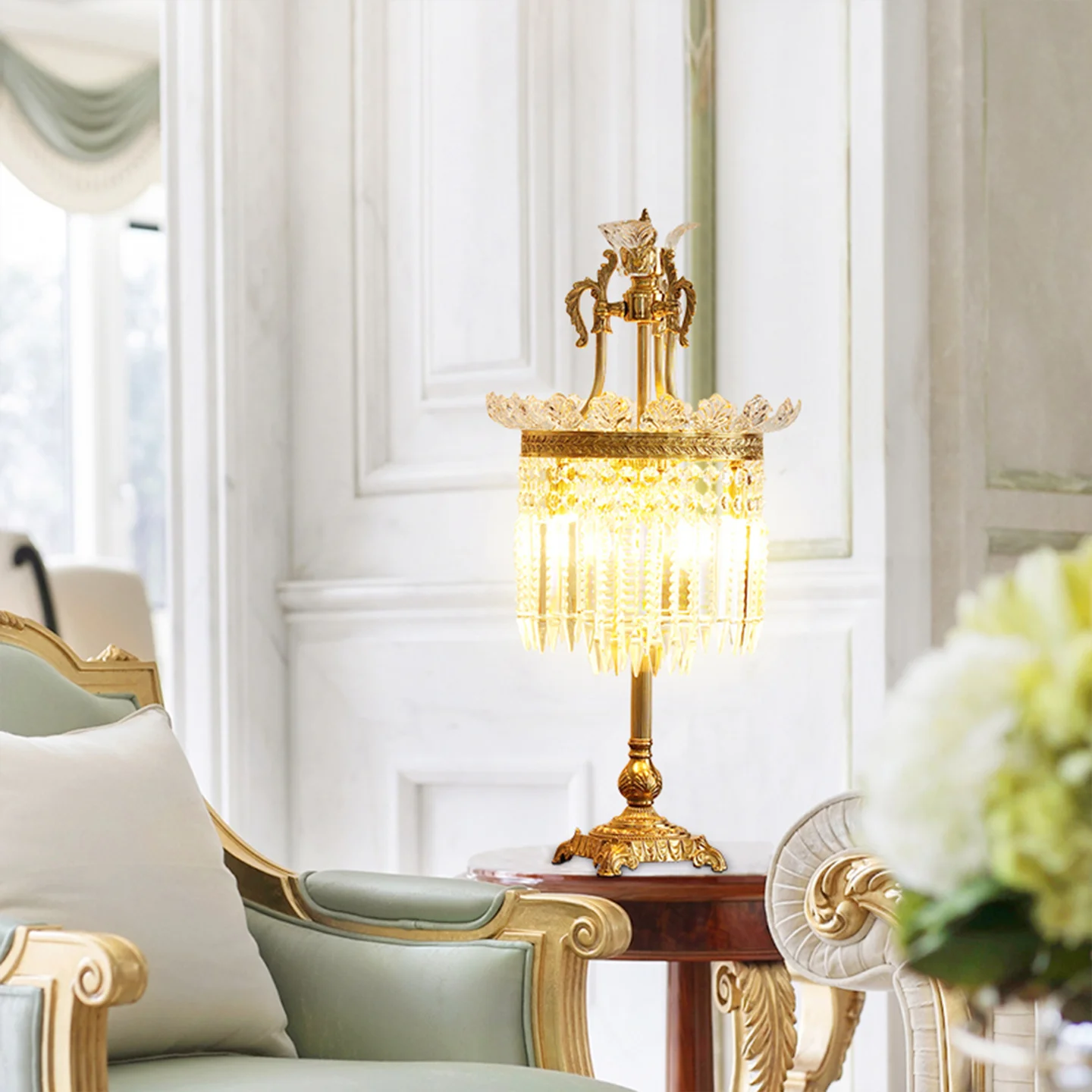 European Living Room Coffee Table Decorative Luxury Crystal Table Lamp Classic Brass Bedroom Study Reading Light