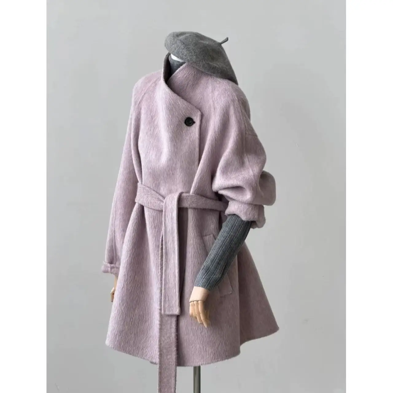 2025 Fashionable Women's Woolen Overcoat Loose Fit Round Neck Multi-Color Autumn/Winter Double-Sided Wool