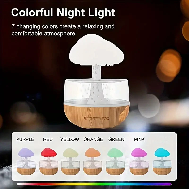 Rain cloud humidifier rain colorful mushroom cloud raindrop atmosphere lamp night light essential oil small aromatherapy machine