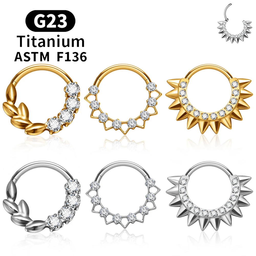 

ASTM F136 Titanium Septem Piercing Nose Ring 16G CZ Hinged Clicker Segment Hoop Lobe Tragus Helix Daith Earring Body Jewelry