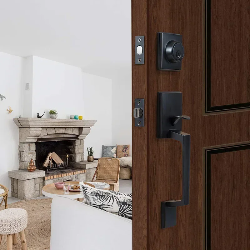 

Single Cylinder Handle Set with Lever Door Handle Keys Reversible Right Left Handed Deadbolt