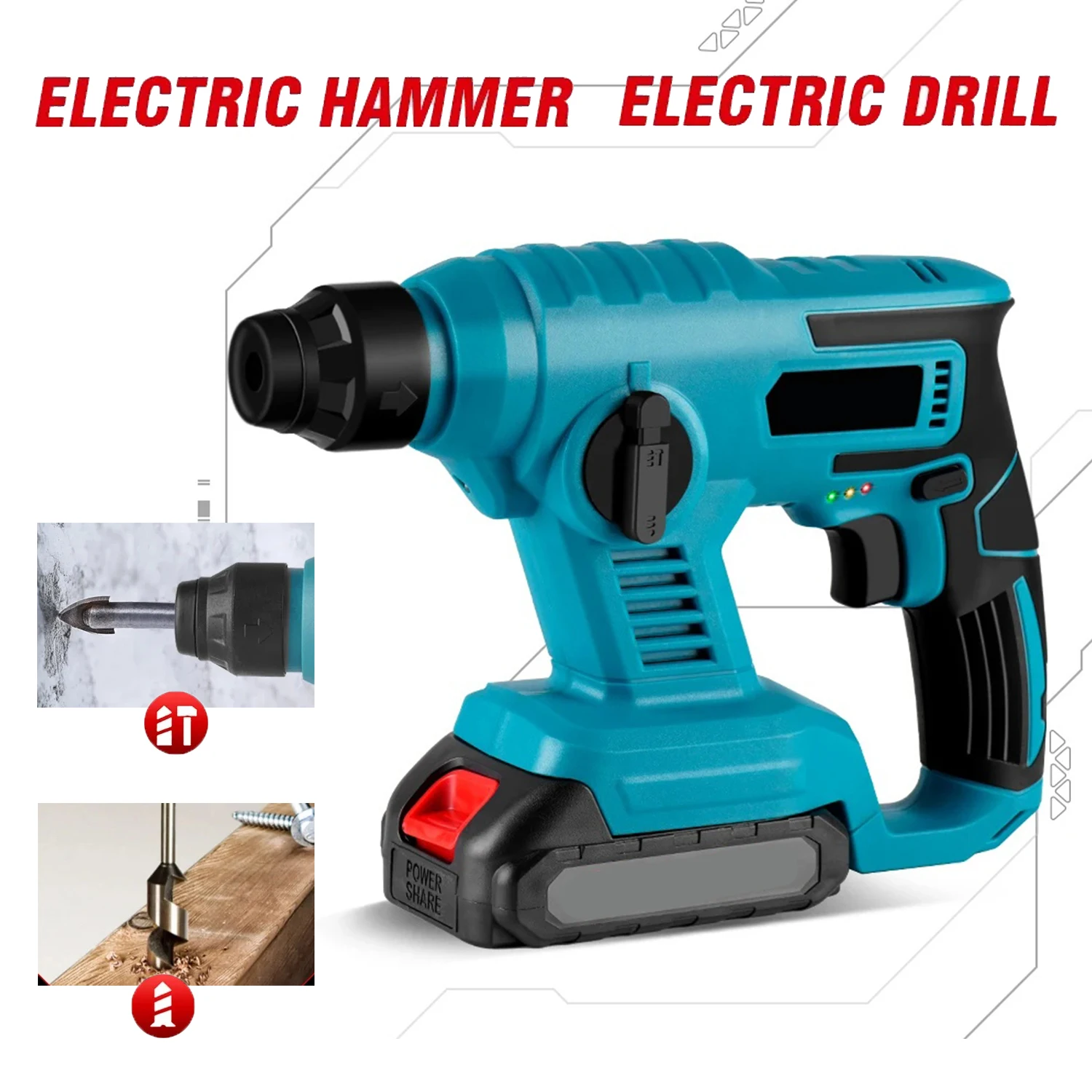 1000W 8600IMP Electric Hammer Electric Drill Impact Drill Multifunctional Rechargeable Power Tool for Makita 18V Battery