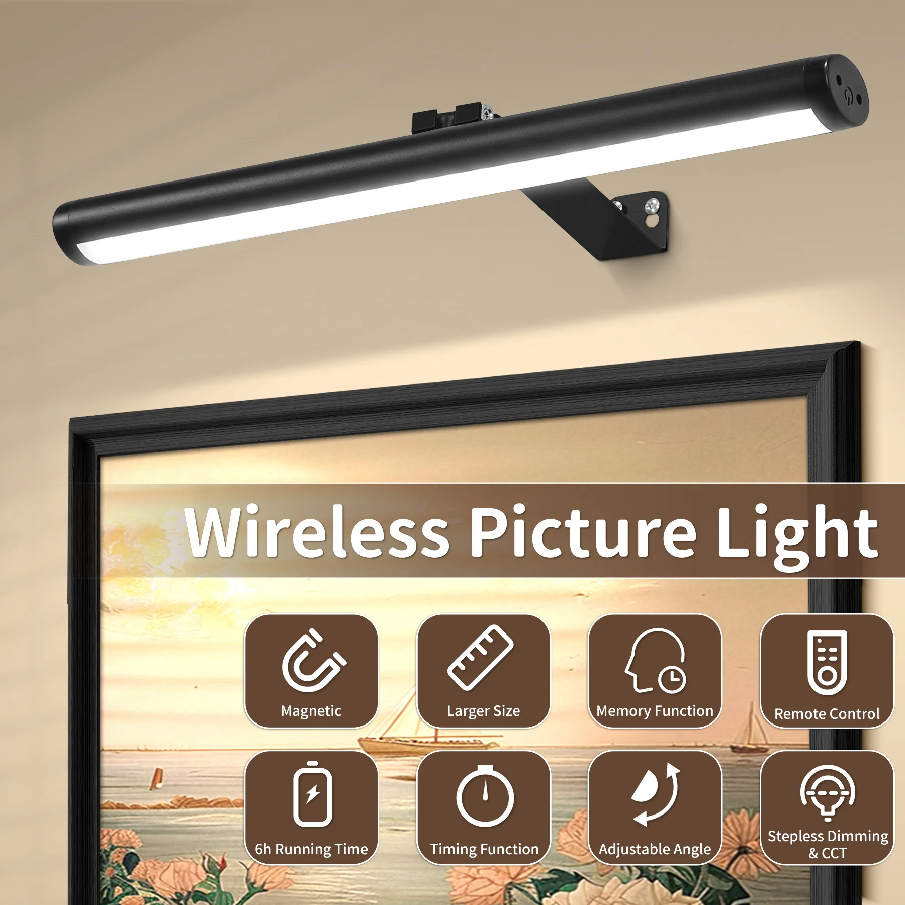 

Touch Dimming Led Wall Light USB Remote Control Wireless Rechargeable Wall Lamp for Picture Light Indoor Art Display Living Lamp