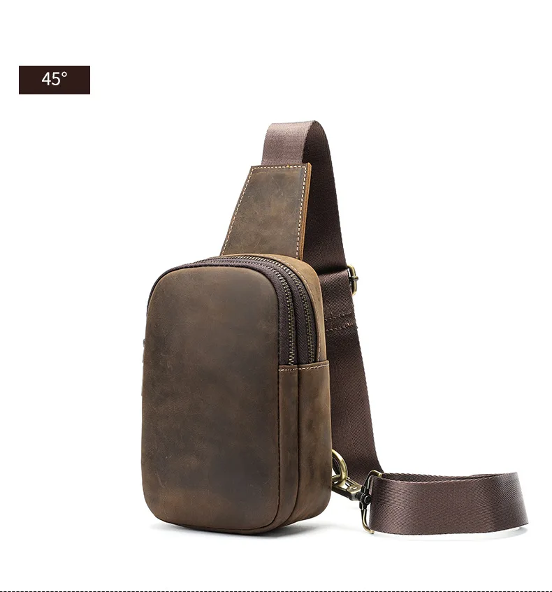 

Vintage Men Women Genuine Leather Small Shoulder Bag Casual Travel Sling Crossbody Bags Real Cow Leather Cellphone Chest Pack