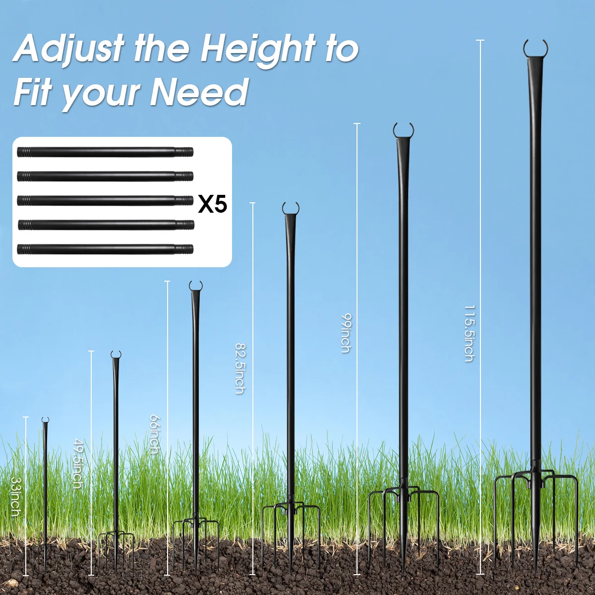 4 Pack 10ft String Light Pole for Deck, Metal String Light Pole for Outdoor Hanging,  (only string light pole)