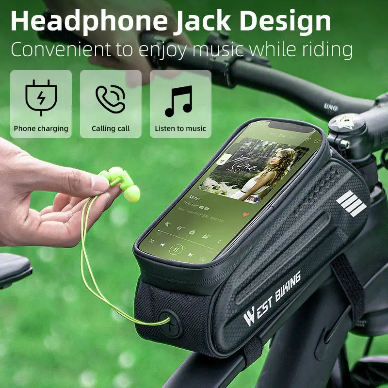 WEST BIKING Bicycle Bag 7.0 Inch Phone Bag 1.5L Touch Screen Bicycle Top Tube Bag Portable Bike Handlebar Bag Bike Accessories