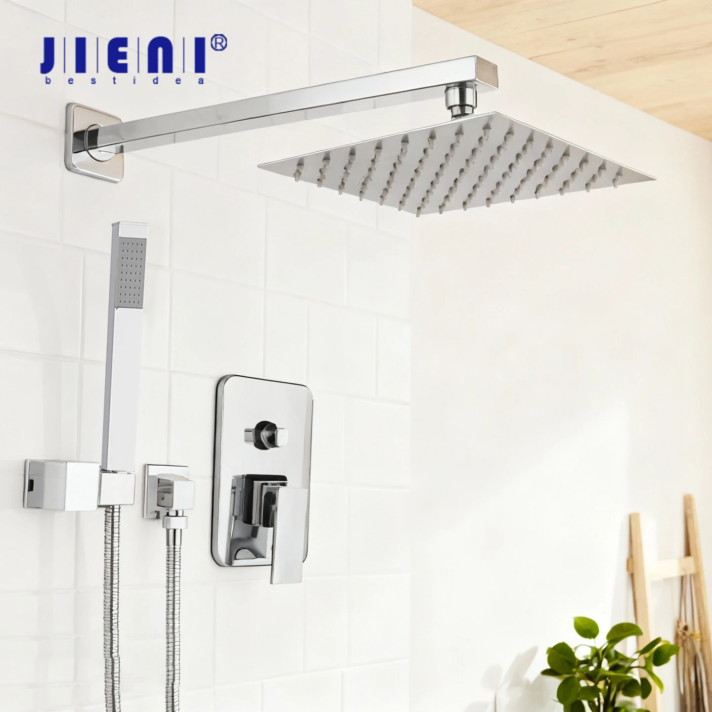 

JIENI Chrome Polish Bath Shower Set Bathroom Rainfall Mixer Faucet Tap Wall Mounted Single Handle Minimalist Shower System
