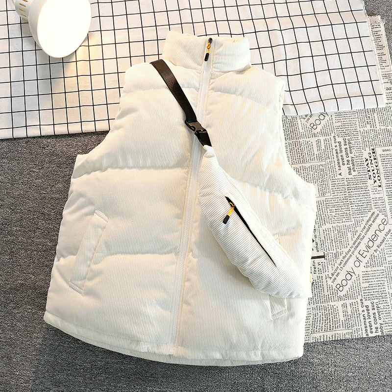 

M-4XL Plus Size Men Winter White Big Size Vests Solid Padded Cotton Sleeveless Jacket Male Waistcoat Puffer Vest Homme with Bag