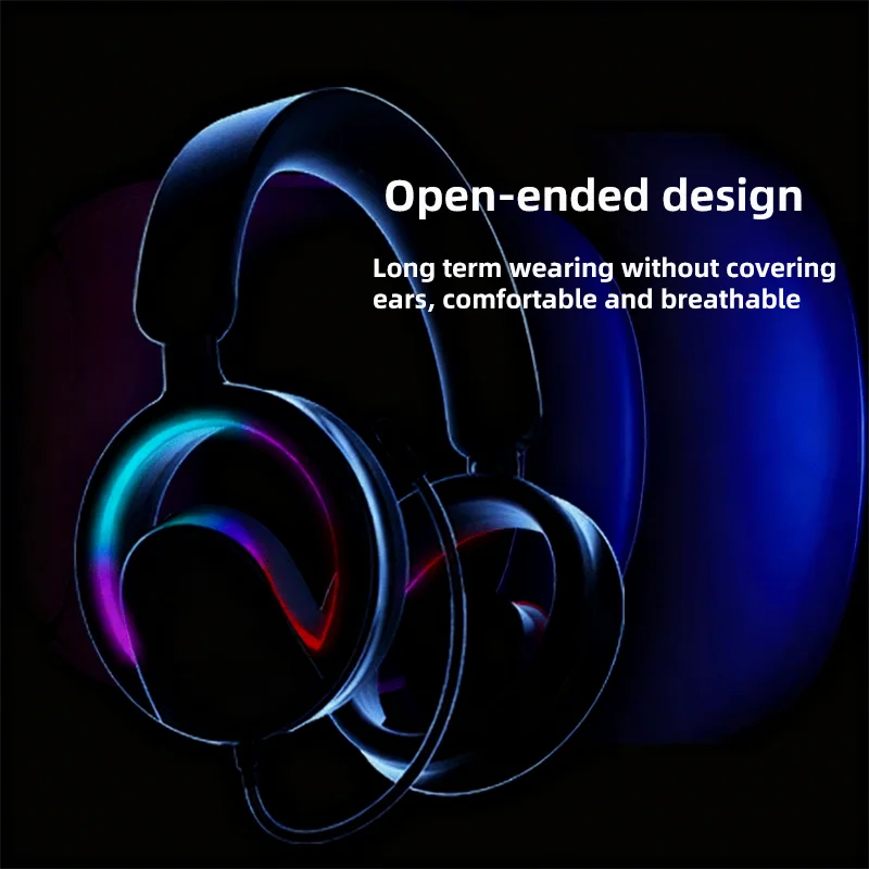 Open End Headphone RGB Lighting Effects Large Size Drive Unit Bluetooth Wired Dual Connection Game Headphone Plug In Microphone