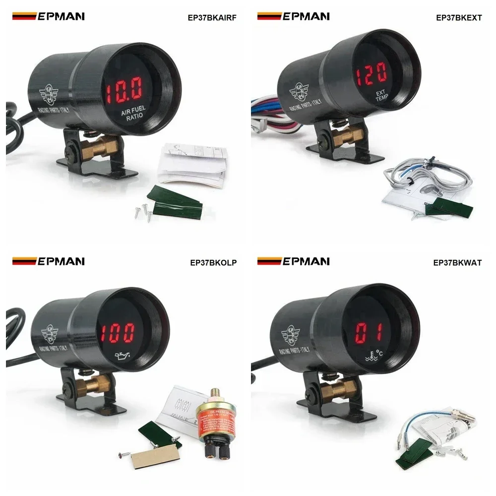 37mm Micro Digital Smoked Tachometer RPM AFR Boost Gauge Oil Press Water Oil Temp EGT Volt Vacuum Gauge Meter W/ Sensor EP37