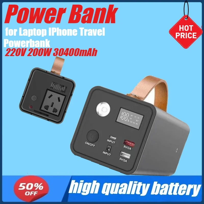 

200W 30400mAh Power Bank Rechargeable Battery Big Capacity Mobile Power Supply AC Output Battery Charger for Laptop IPhone
