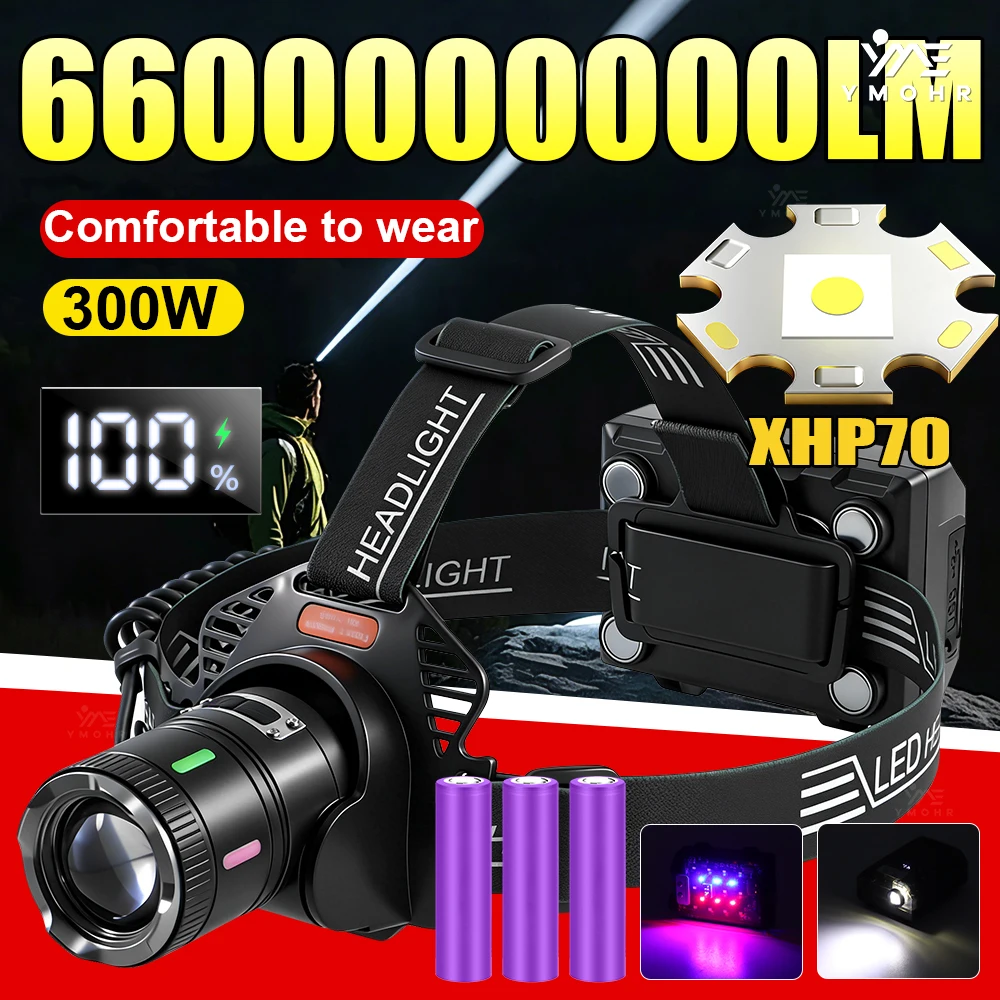 18650X3 Outdoor Hiking Headlamp XHP70 Ultra Powerful LED Front Lamp Rechargeable Lantern Searchlight For Hiking Camping Supplies