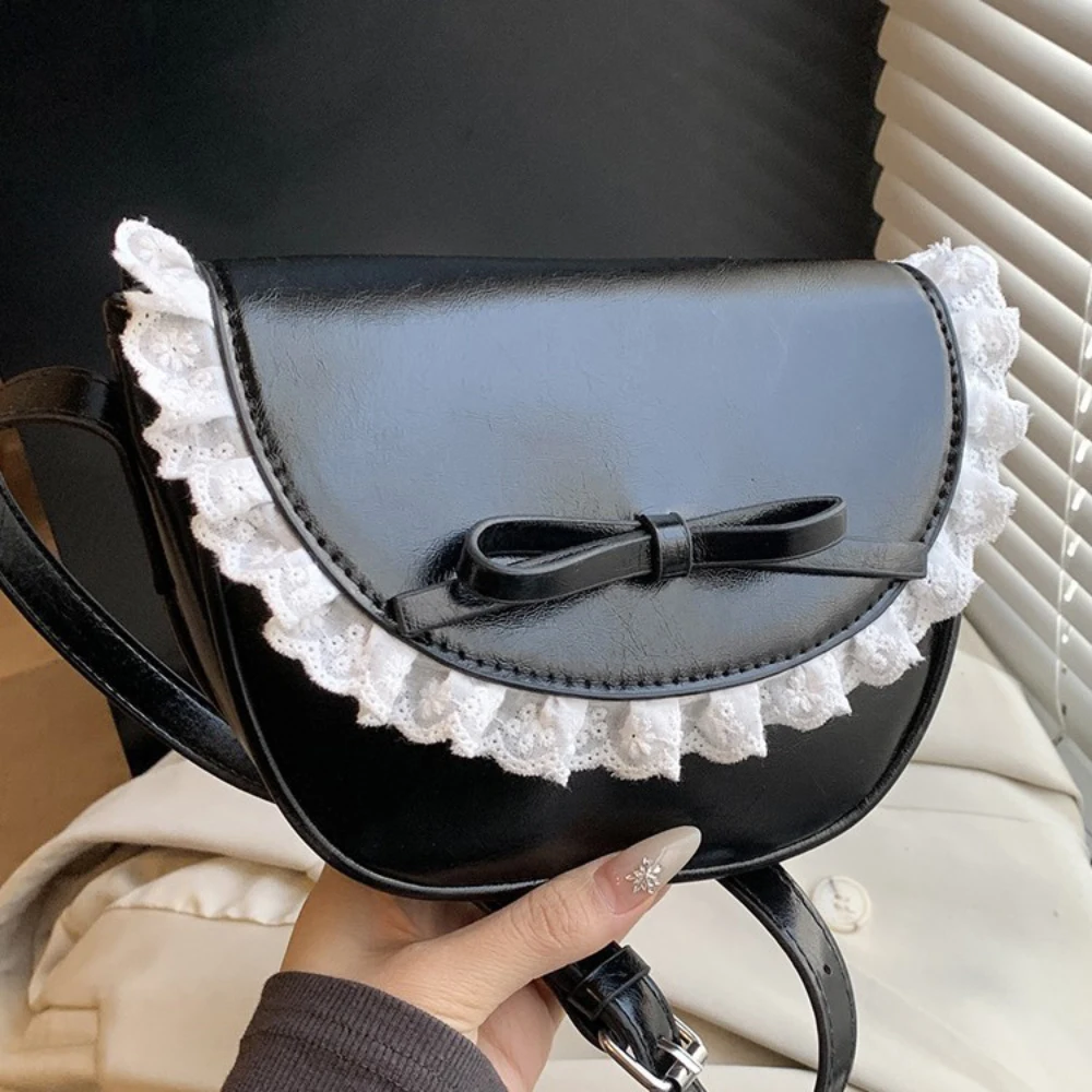 

Women Designed Crossbody Bag Korean Sweet Lace Patchwork Buckle Messenger Packs Casual Delicate Party Single Shoulder Bags