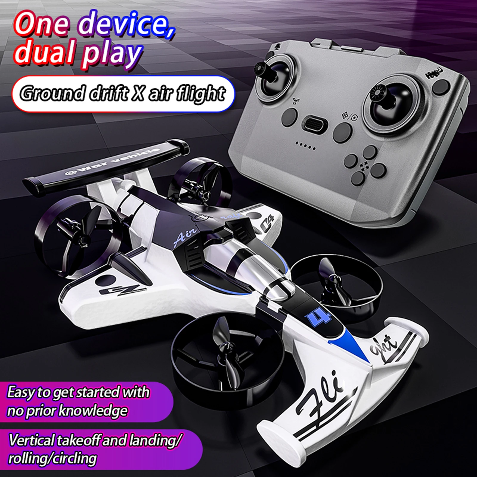 2-IN-1 Land Air Dual RC Quadcopter & RC Drift Car 2.4G Remote Control Airplane with 360 Rotation & Headless Mode for Adults Teen
