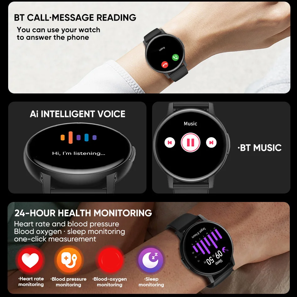 جديد 1.39 ''مزرق الأسنان دعوة الرياضة اللياقة البدنية 36 جرام Smartwatch الموسيقى صوت مساعد النساء الطقس مراقبة الصحة الساعات الذكية الرجال