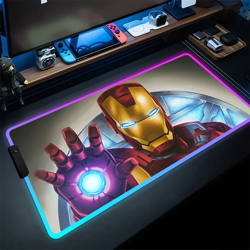 I-iron Man-alfombrilla de ratón grande para juegos, alfombrilla de goma antideslizante para teclado de ordenador, decoración del hogar, RGB