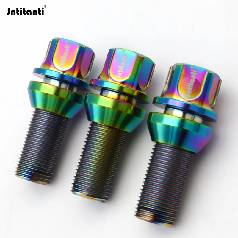 Jntitanti Gr5 titanium wheel bolt lug screw M14x1.5x28-45mm Anti-theft  with free cone washer