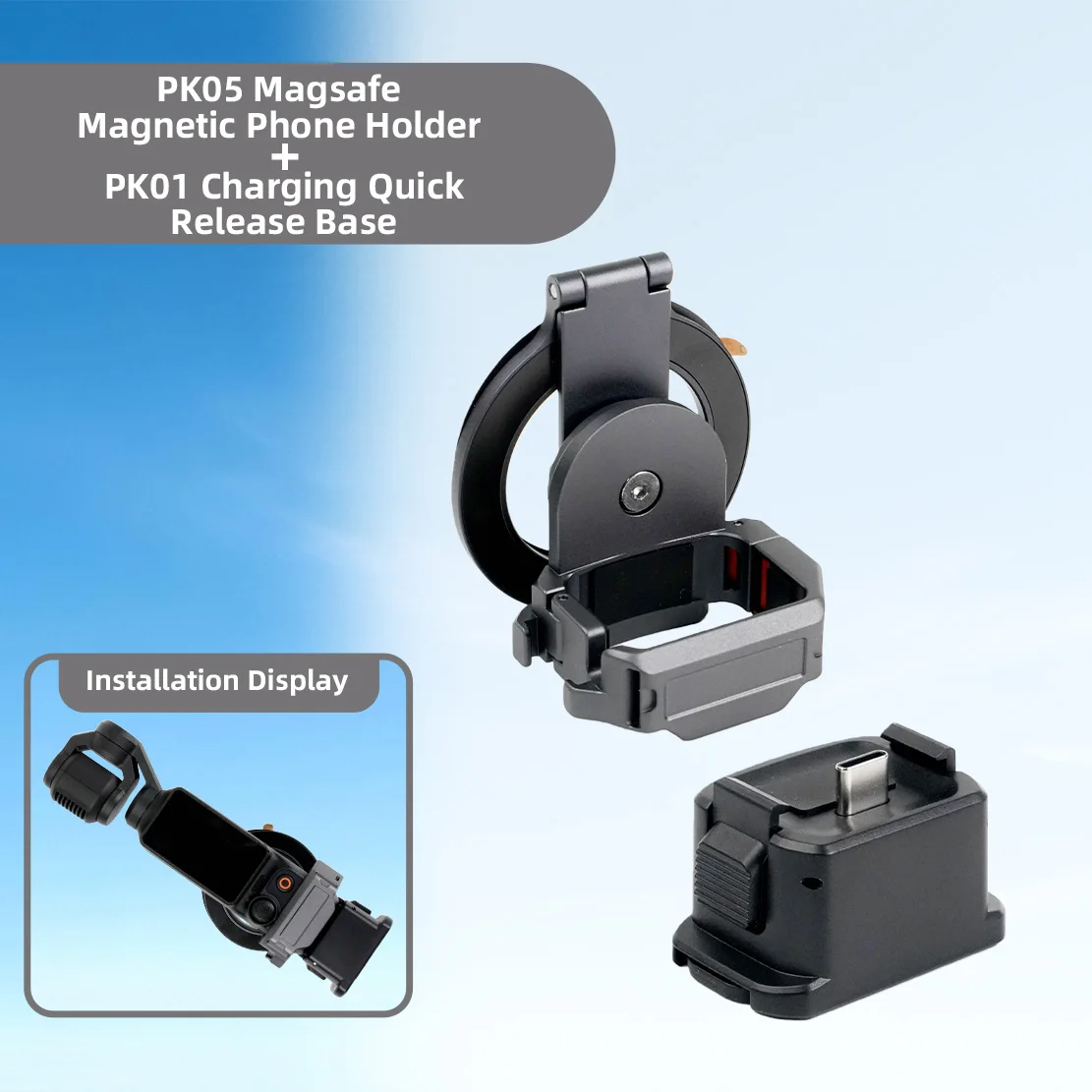 

For DJI OSMO POCKET 3 Camera Cag PK05 Magsafe Magnetic Phone Stand Metal Expansion Bracket Cold Shoe with 1/4" Screw Hole