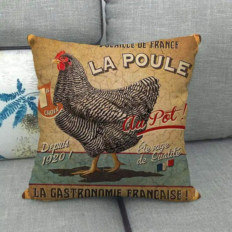 Pet Animals Pillow Case 18x18 Inches Cushion Rooster Hen Printed Cushion Cover Farmhouse Home Sofa Decorative Throw Pillow Cover