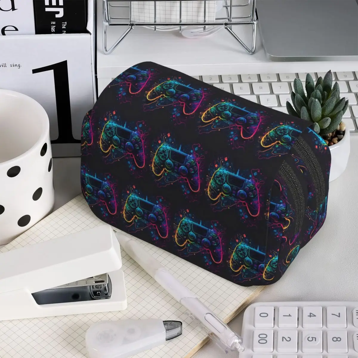 Neon Light Game Controller Gamepad Pencil Case for Boys Girls School Pen Box Pencil Bag Stationery Supplies Pen Holder Bag