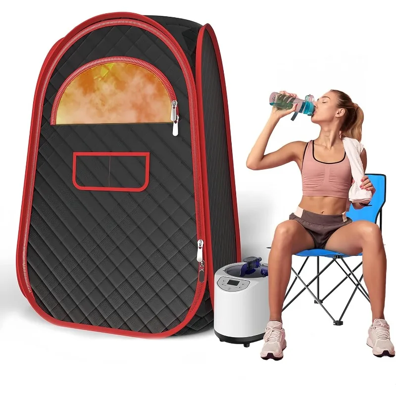 Portable Steam Sauna, Portable Sauna Box for Home, Sauna Tent with 2.6 L Steamer, Folding Chair, Remote Control Included