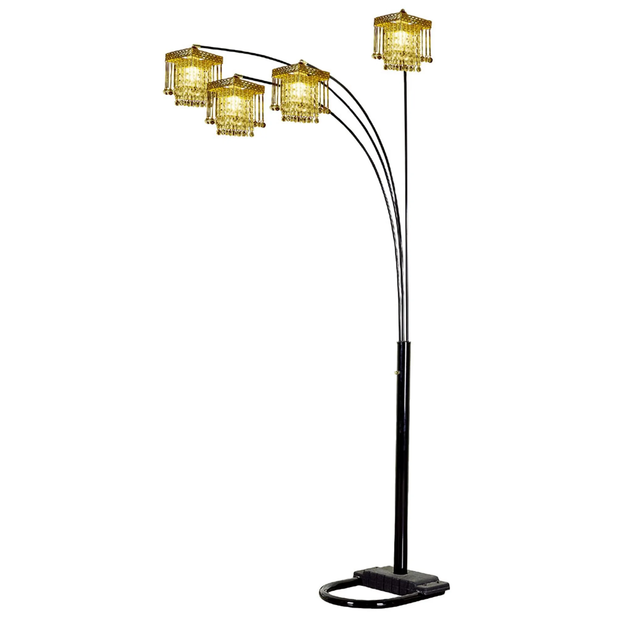 *Lámpara de pie negra con diodo emisor de luz de cuatro arcos y lámpara de pie con pantalla de cristal transparente