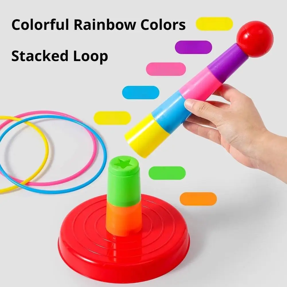 Kids Ring Toss Game Set Parent-Child Interactive Throwing Rings Toy Stacking Tower for Kindergarten Indoor Outdoor Play
