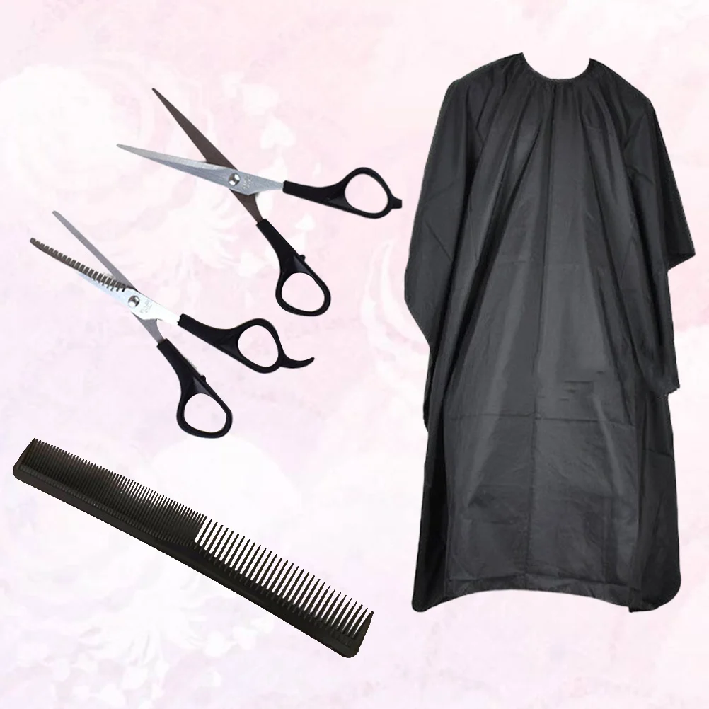1 conjunto de tesoura de cabeleireiro pente kit preto profissional barbeiro tesoura conjunto para salão de beleza uso doméstico resistente à corrosão corte de dentes