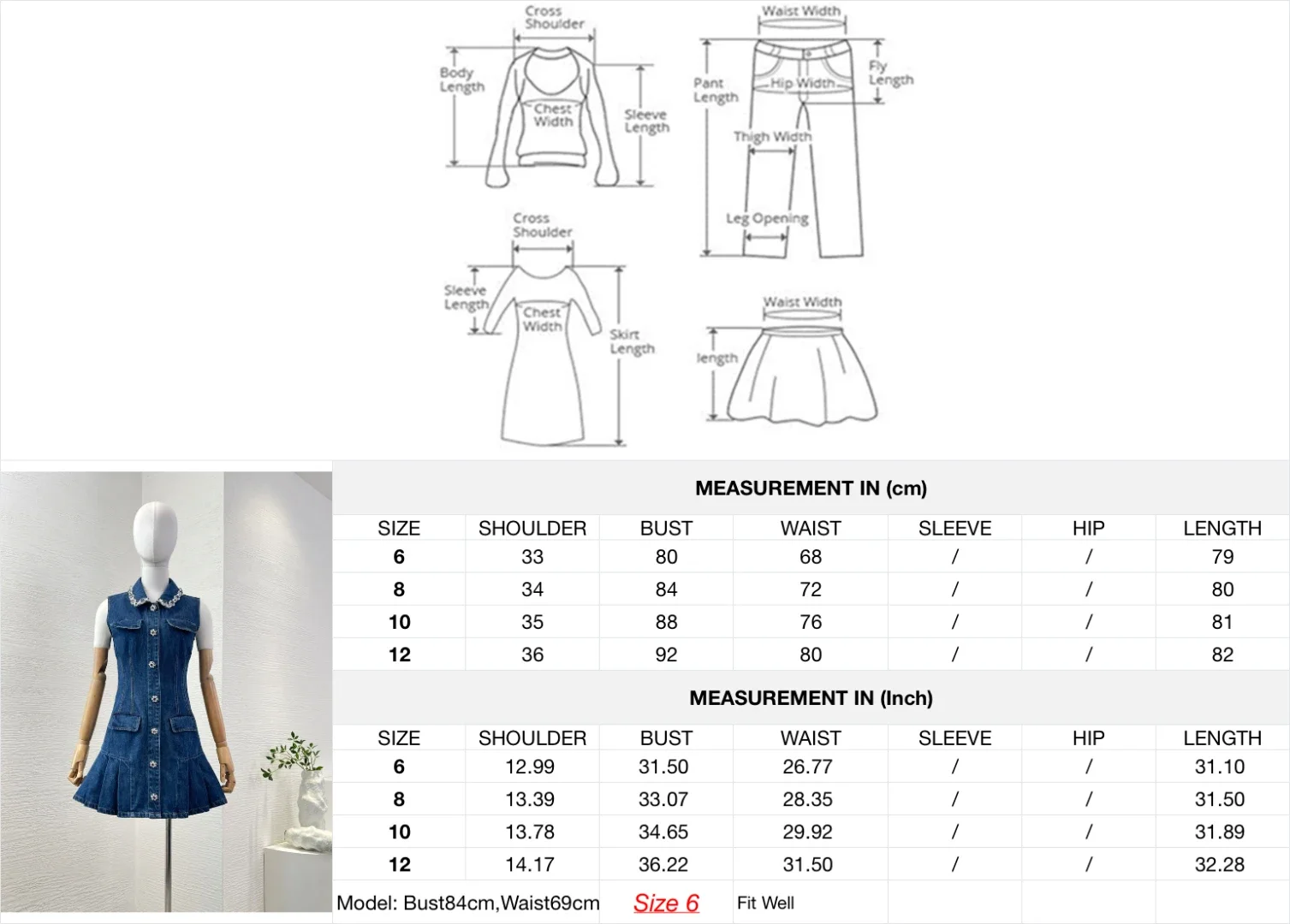 2025 New Beautiful Blue Jeans Denim Sleeveless Diamonds Pleat Hem Mini Dress