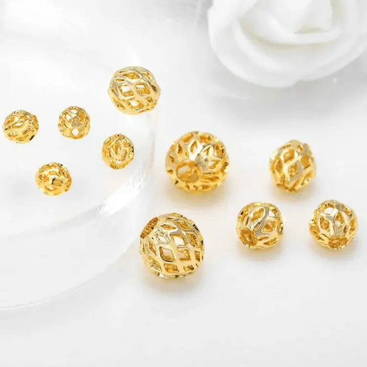 10PCS 4mm 5mm 6mm 8mm 10mm 14k Gold Color Plated Brass Metal  Hollow Spacer Beads High Quality Diy Jewelry Accessories