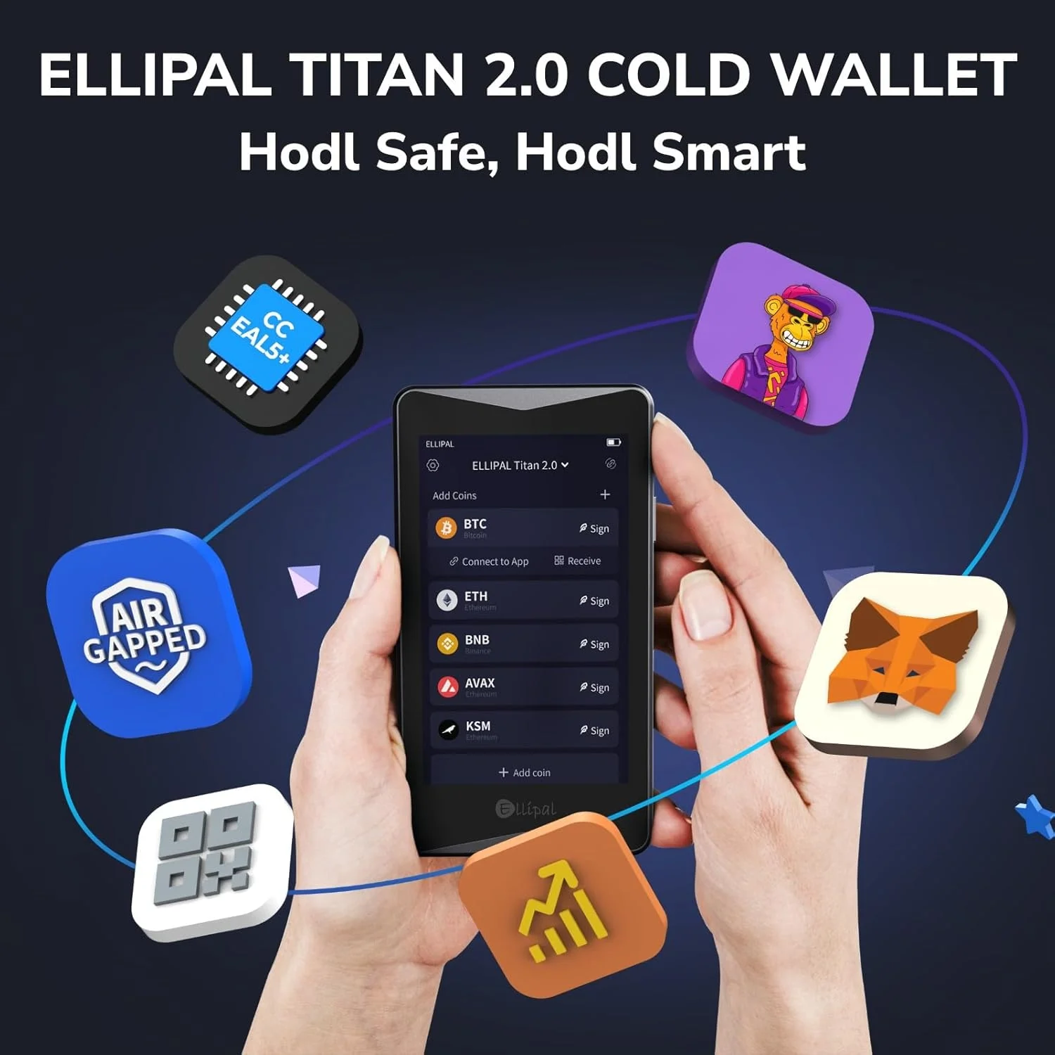 ELLIPAL Titan 2.0 encrypted cold wallet, hardware wallet, 100% offline, air gap - the most secure encrypted wallet that can acco