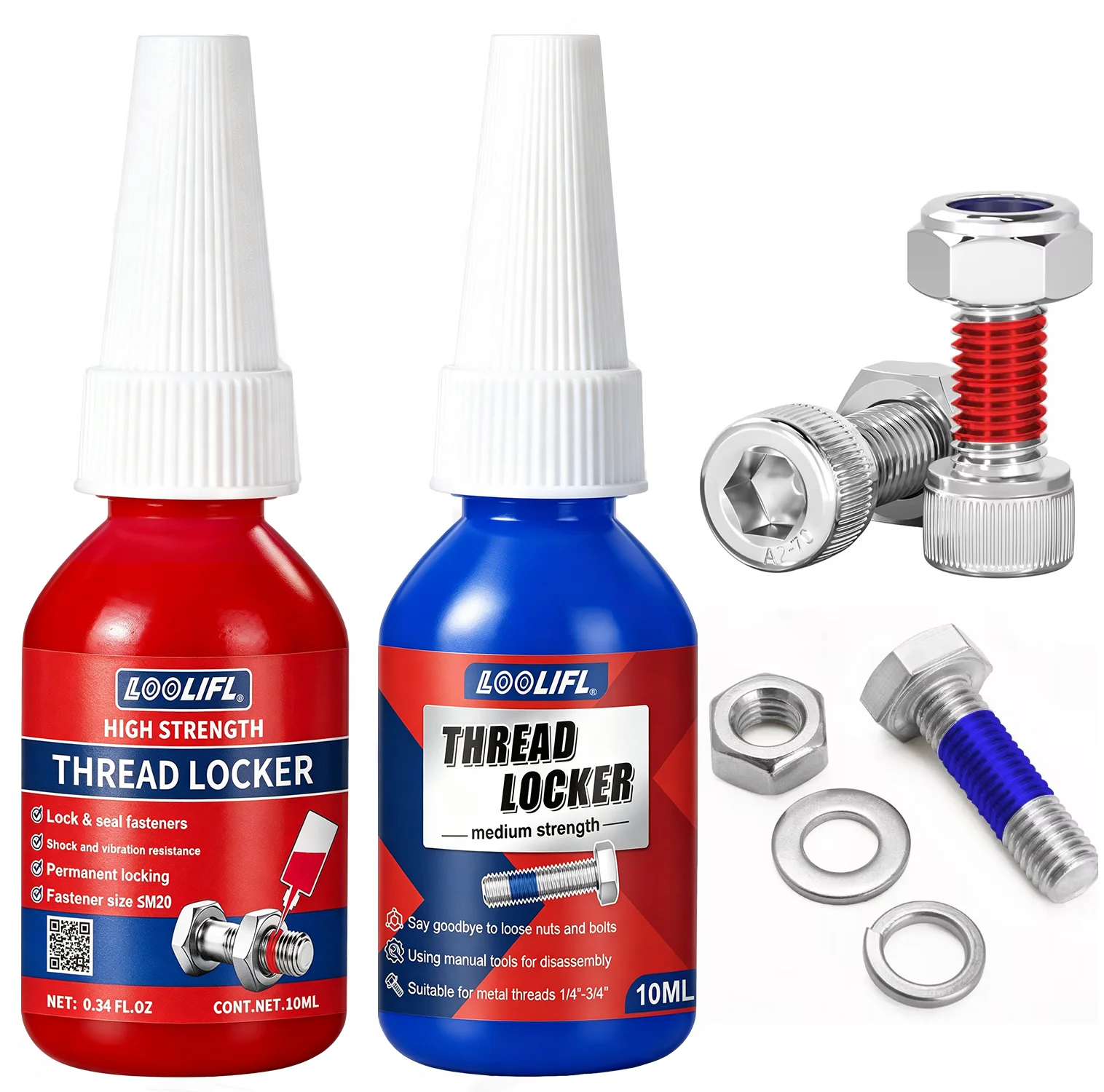Loolifl Threadlocker Sealant 10G‑50Ml Anaerobic Screw Adhesive Nut Anti-Loosening Locking Adhesive Bolt Fastening Quick-Curing Adhesive Medium to High Strength Removable Anti-Vibration Resistant to High and Low Temperatures Mechanical Equipment Hardware Thread Leak-Proof Sealing Adhesive