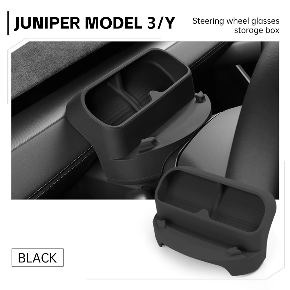 

Steering Wheel Sunglasses Holder For Tesla Model Y Juniper 2025 2026 Dashboard Sunglasses Box Phone Stand Interior Accessories