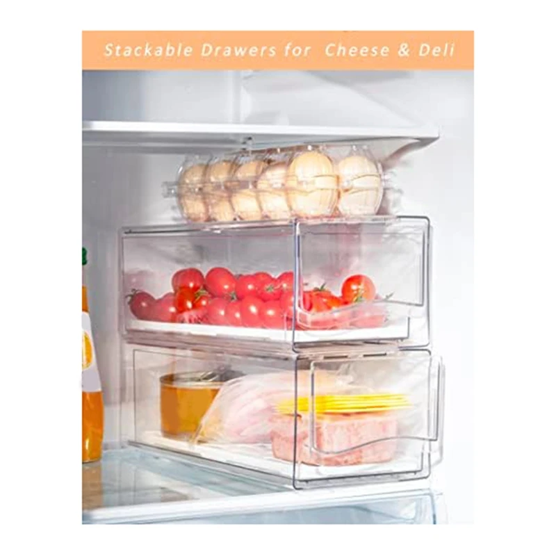 Refrigerator Organizer Bins With Pull Out Drawers Fridge Produce Drawer Set For Save Vertical Space Durable