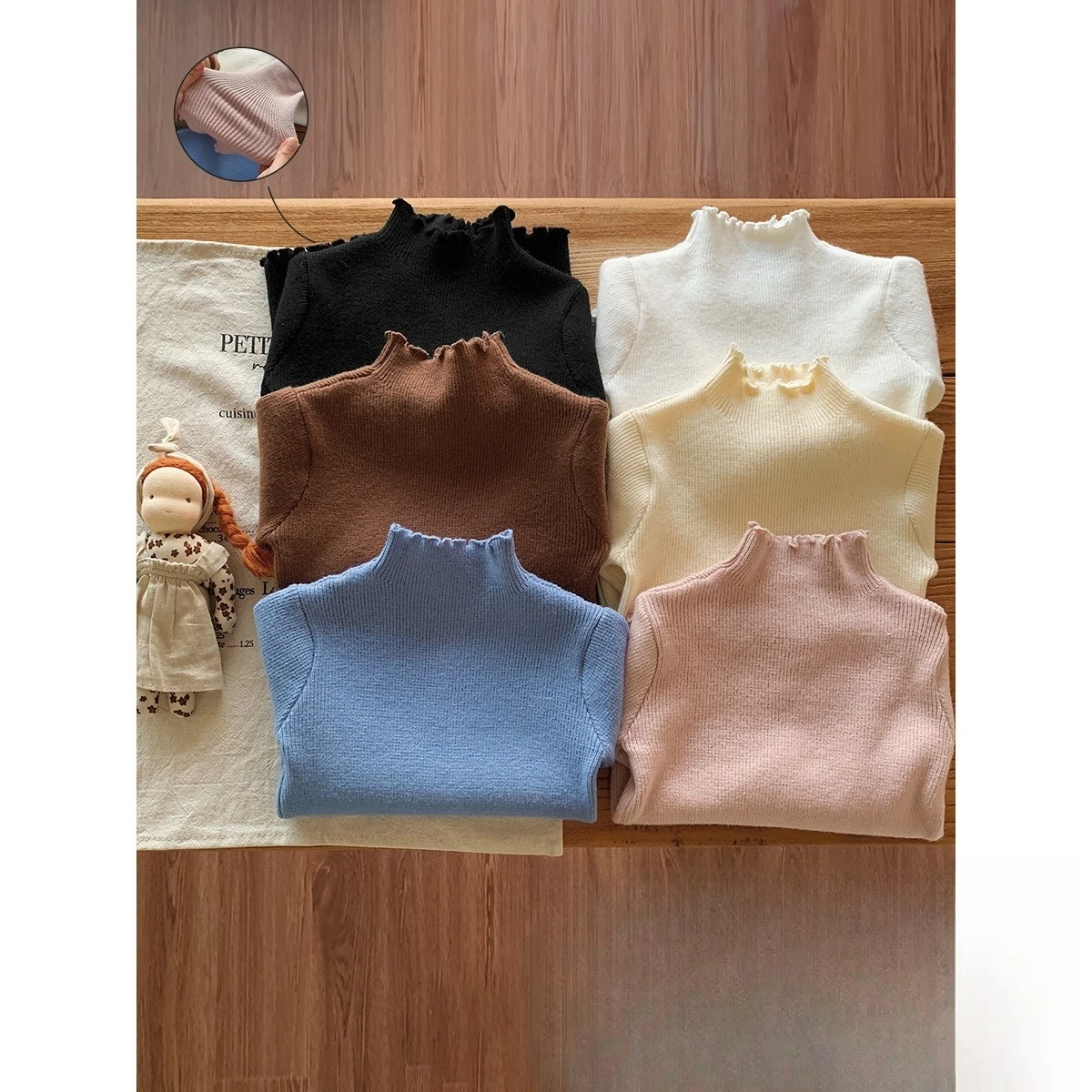 Fall Winter Baby Girl Mid High Neck Base Layer Sweater Girls Korean Stand Collar Knit Undershirt Toddler Sweater