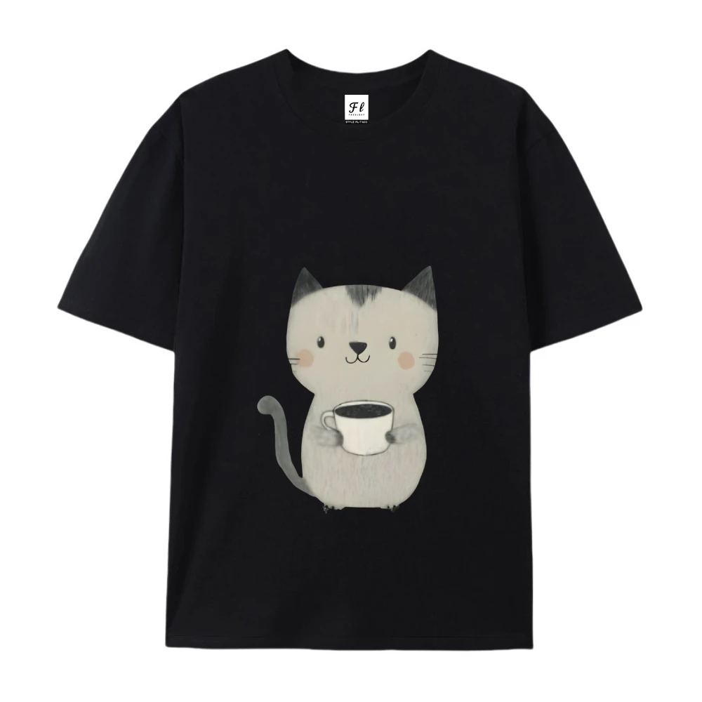 Camiseta gráfica Coffee Kitty para mujeres y hombres, estilo Retro Y2K a la moda, Color cómodo, Top de verano de gran tamaño, transpirable