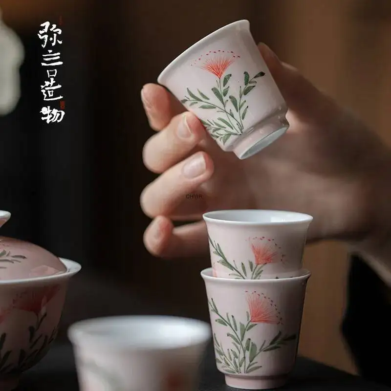 Underglaze Hand-painted Acacia Flower Tea Cup Handmade Ceramic Tea Cup Чайная чашка