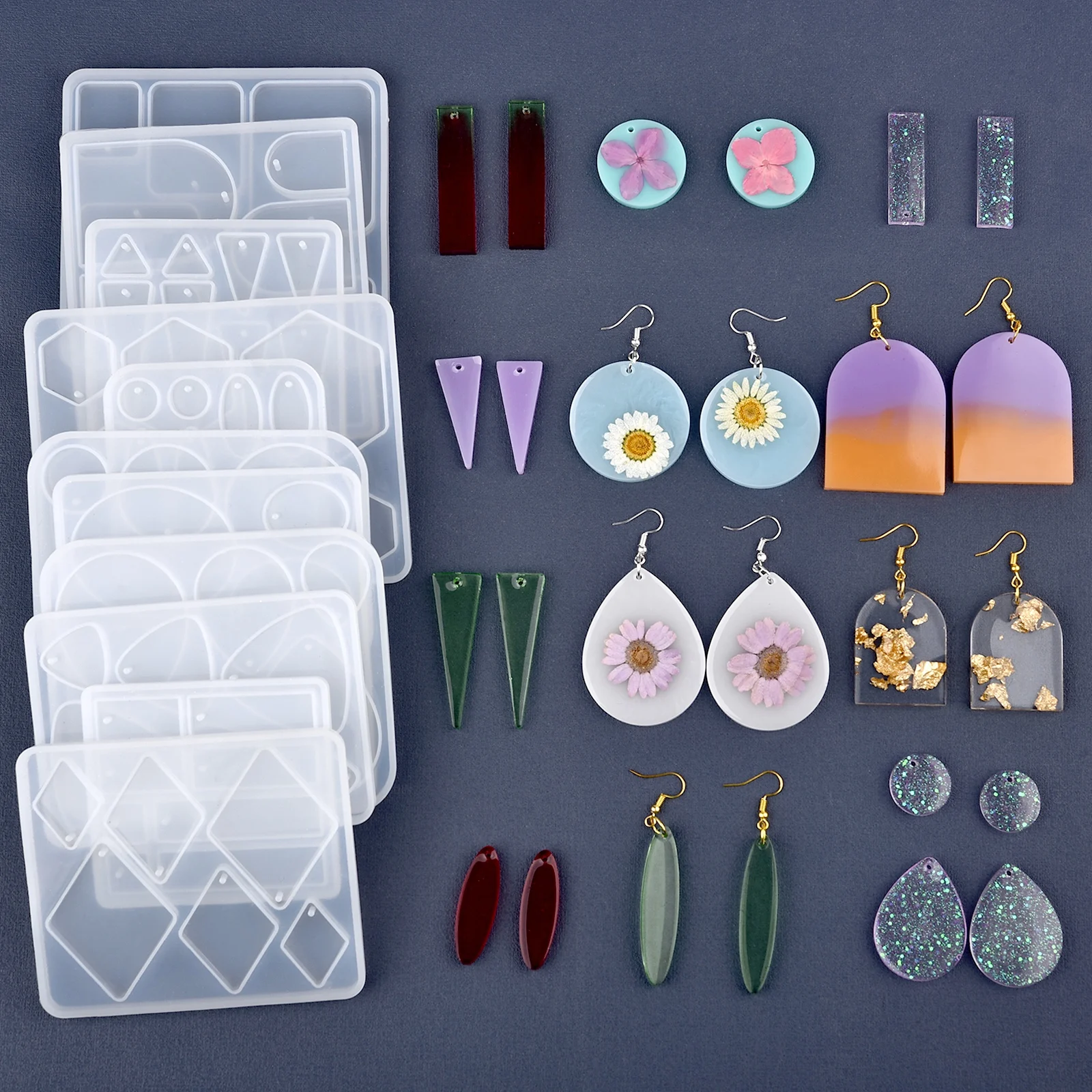 Geometry Earring Pendant Silicone Mold Epoxy Resin Jewelry Making Molds Round Square Charms Pendant Mold Creative Jewelry Craft