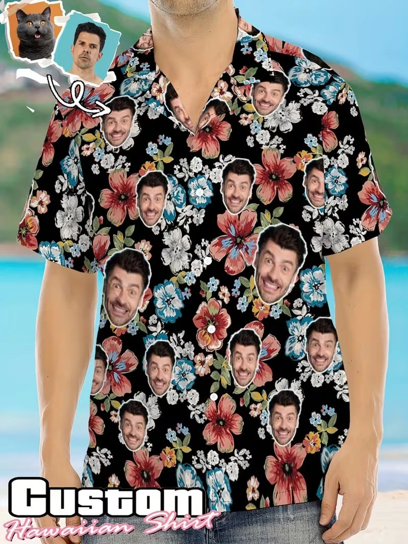 

Funny Novelty Custom Face Hawaiian Shirt Tropical Floral 3d Print Personalized Photo Vacation Beach Aloha Shirts Women Blouses