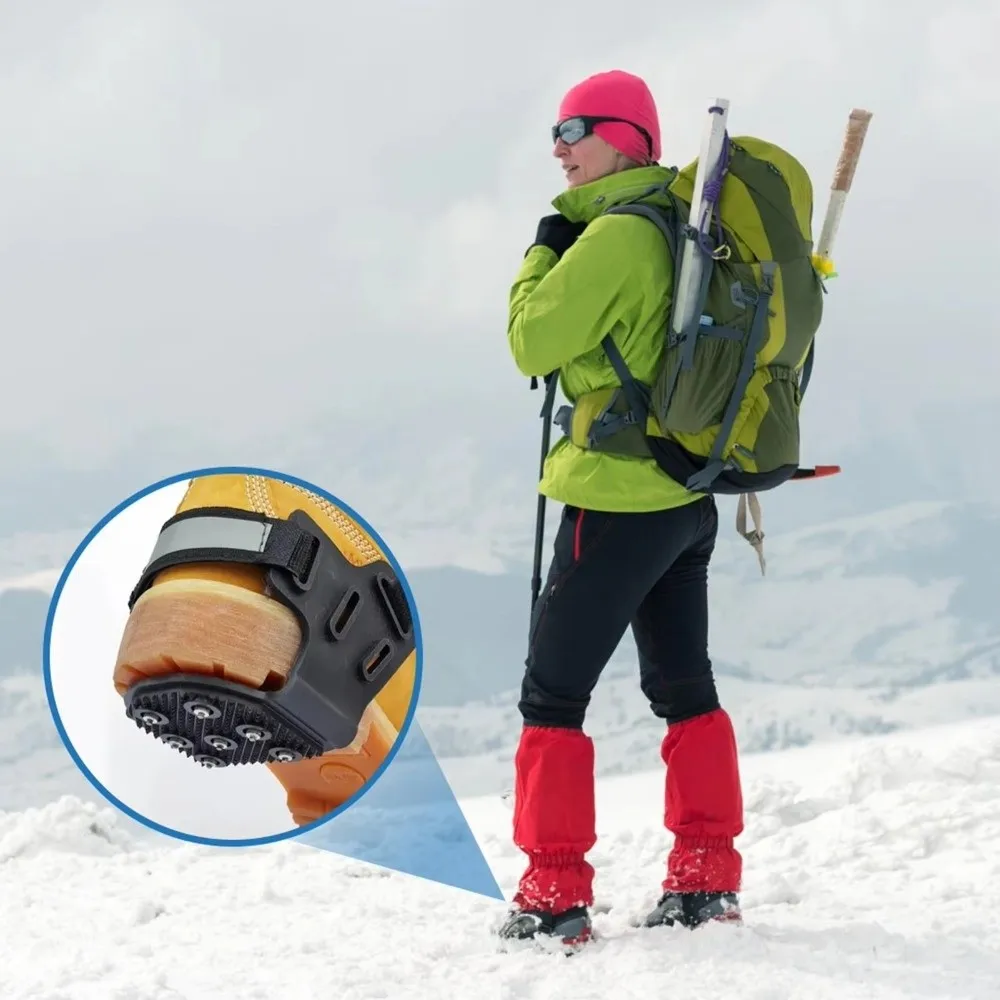 1 Pair 7 Spikes Ice Cleats Reflective Stripes Adjustable Straps Crampon Spikes Universal Fit Non-Slip Traction