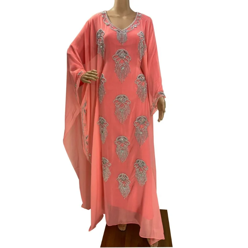 

Pink Dress Georgette Morocco Dubai Long Gown Gown Dress European and American Fashion Trend 52 Inches