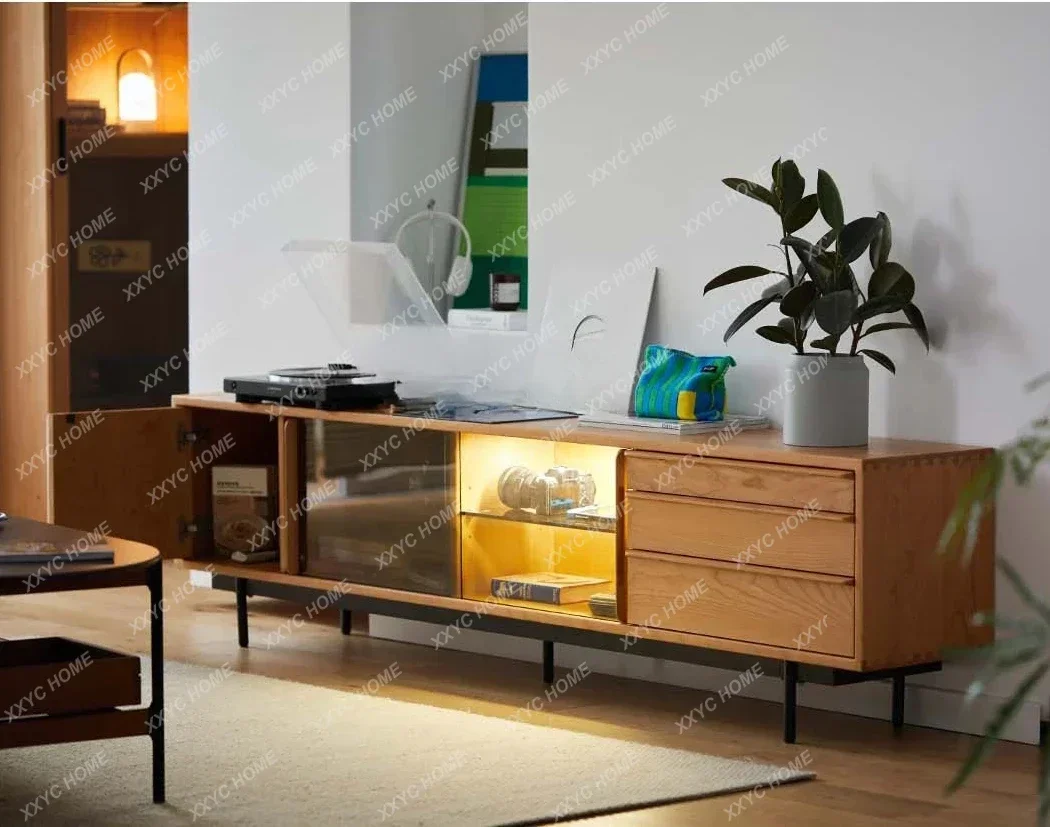Solid Wood Furniture TV Cabinet Floor Narrow Living Room Home Small Apartment Nordic Cherrywood Storage Locker