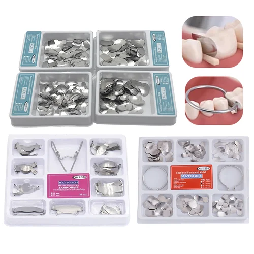 Kit de matrices metálicas contorneadas para sillín dental, kit universal de matriz con clip de resorte 1330