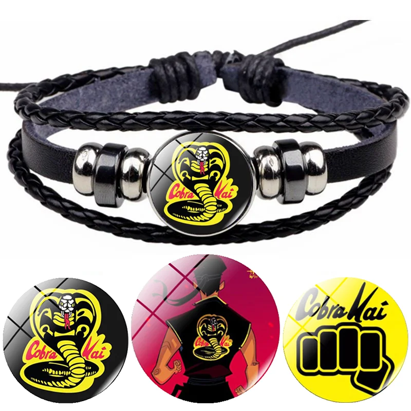 Animatie Cobra Kai Lederen Armband Karate Film Glas Snap Gesp Sieraden Multilayer Retro Handgeweven Armband Mannen Cosplay Gift