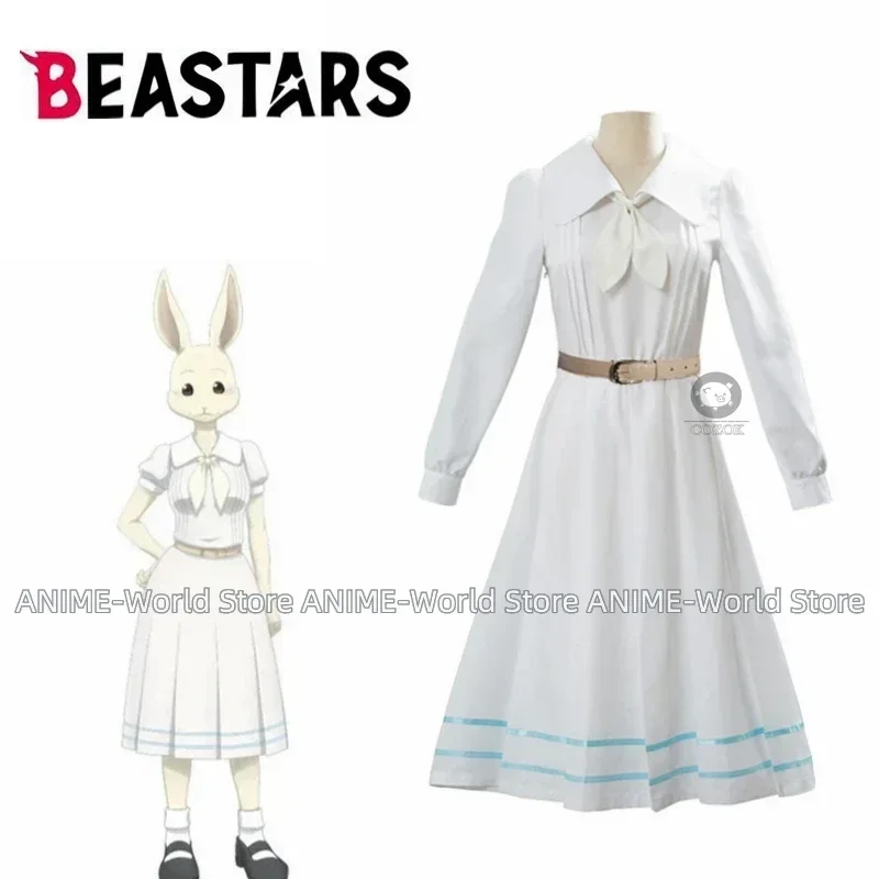 

Anime Beastars Haru Cosplay Costume Long sleeves Uniform White Rabbit Animal Cute Dress
