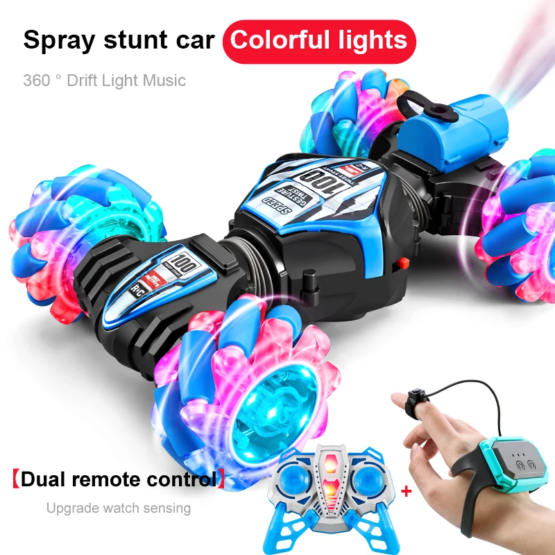 1/20 4WD RC Stunt Car Watch Gestures Induction 360° Rotating Drift Spray Remote Control Car Light Music Toys for Children Boys